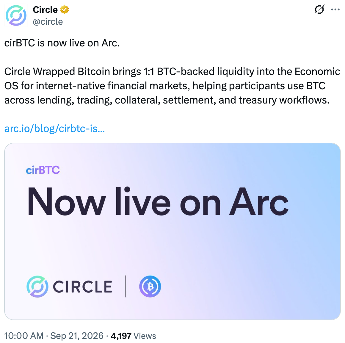 Circle推出比特币抵押USDC借款服务